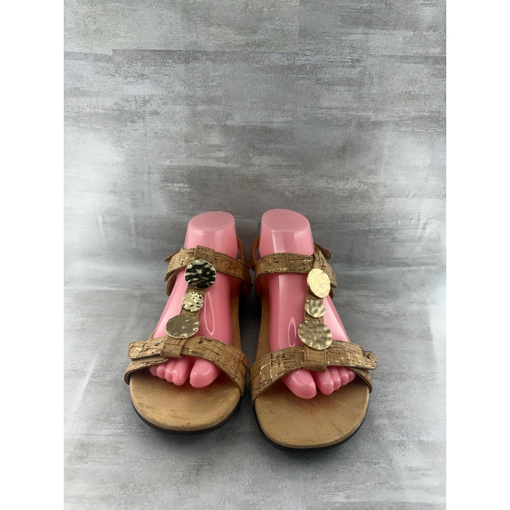 Vionic Farra Cork Gold Metallic T-Strap Comfort Sandals TVW5182 Women Sz 10